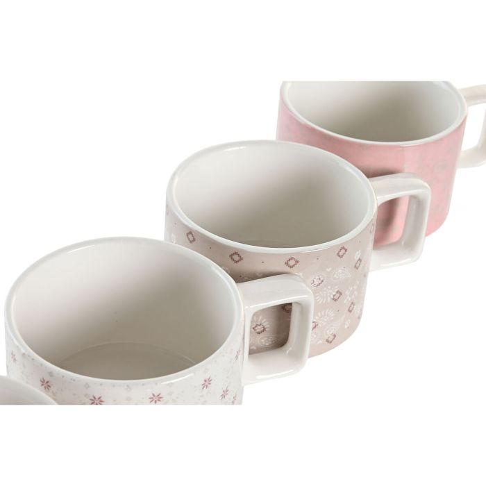 Juego de Tazas de Café DKD Home Decor Rosa Metal Blanco Marrón claro Bambú 260 ml 4 Piezas Dolomita 2