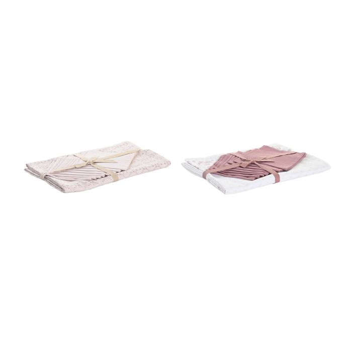 Mantel y servilletas DKD Home Decor 150 x 250 x 0,5 cm Rosa Blanco (2 Unidades) 1