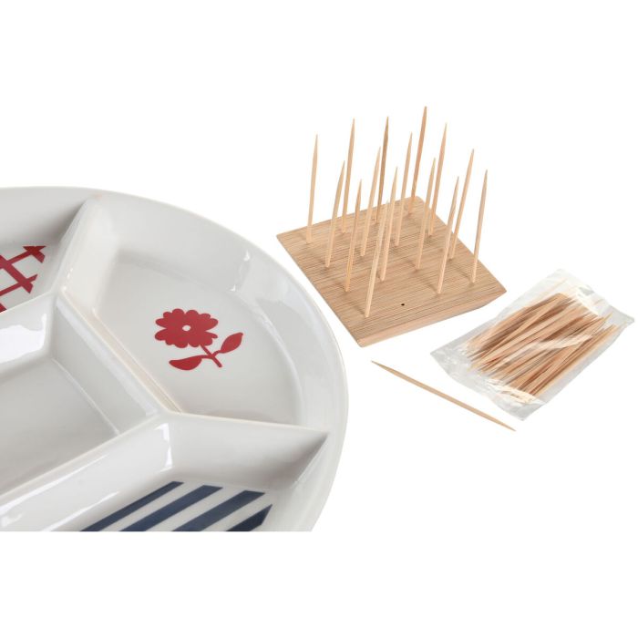 Set de Aperitivo DKD Home Decor 23,5 x 23,5 x 7 cm Rojo Azul Blanco Gres Mediterráneo Casas 2