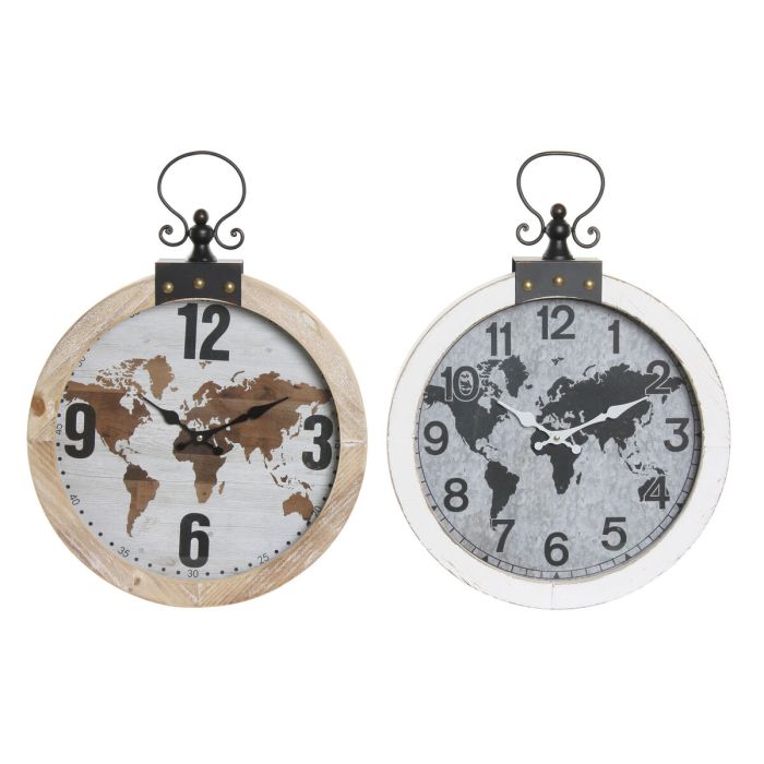Reloj de Pared DKD Home Decor 40 x 4 x 54 cm Cristal Hierro Madera MDF Mapamundi (2 Unidades)