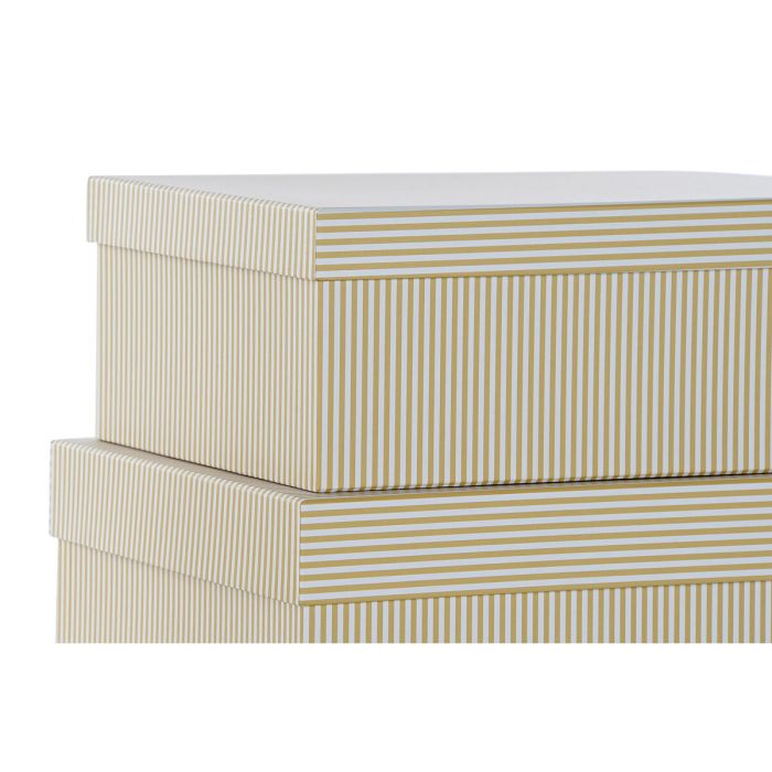 Set de Cajas Organizadoras Apilables DKD Home Decor Blanco Cuadrada Cartón Mostaza (43,5 x 33,5 x 15,5 cm) 2