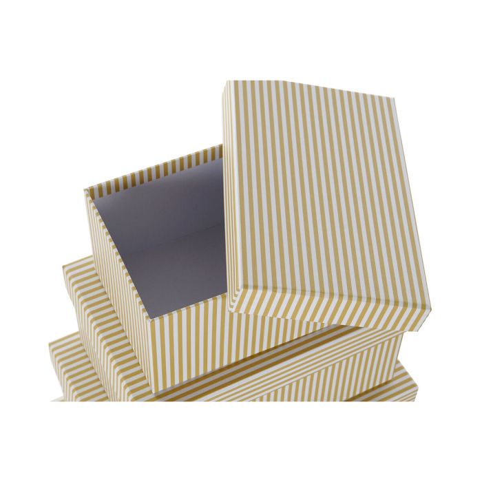 Set de Cajas Organizadoras Apilables DKD Home Decor Blanco Cuadrada Cartón Mostaza (43,5 x 33,5 x 15,5 cm) 1