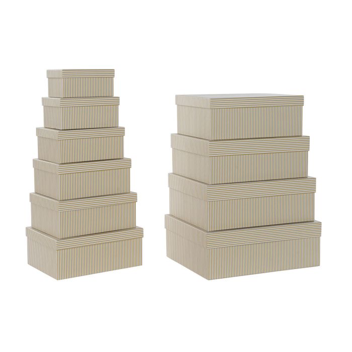Set de Cajas Organizadoras Apilables DKD Home Decor Blanco Cuadrada Cartón Mostaza (43,5 x 33,5 x 15,5 cm)