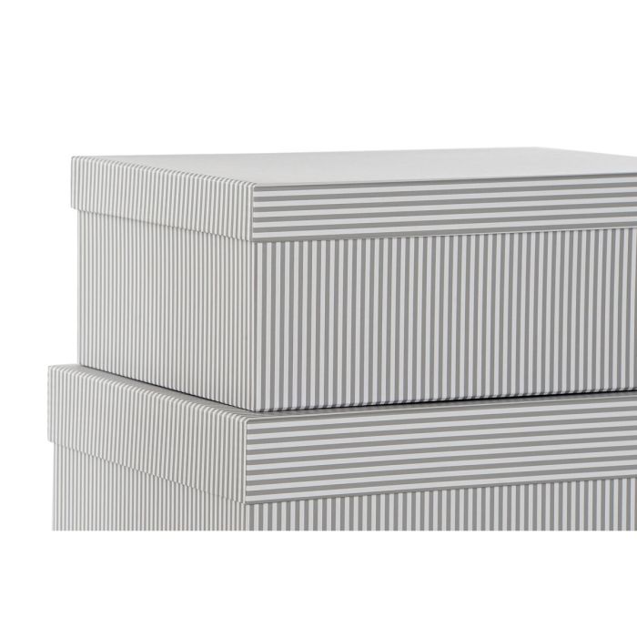 Set de Cajas Organizadoras Apilables DKD Home Decor Gris Blanco Cuadrada Cartón (43,5 x 33,5 x 15,5 cm) 2