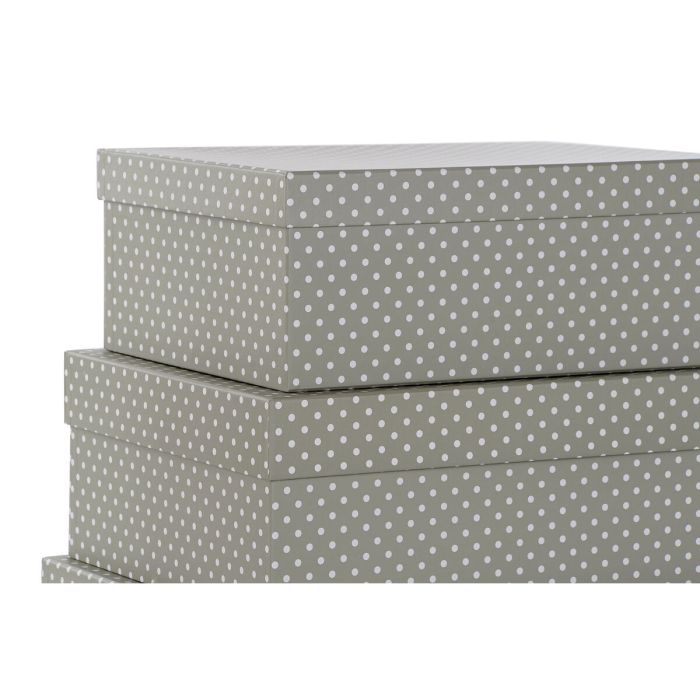 Set de Cajas Organizadoras Apilables DKD Home Decor Topos Gris Blanco Cartón (43,5 x 33,5 x 15,5 cm) 2