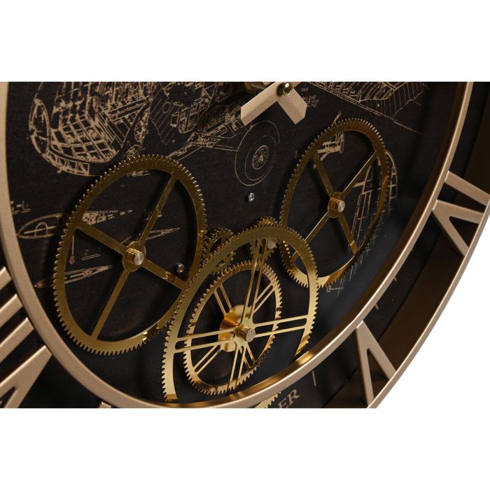 Reloj de Pared DKD Home Decor Avión Cristal Dorado Hierro Marrón oscuro (52 x 5 x 52 cm) 2