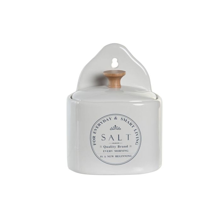 Salero con Tapa DKD Home Decor 11 x 8 x 15 cm Blanco Gres 1