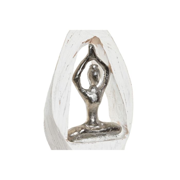 Figura Decorativa DKD Home Decor 56 x 8 x 31 cm Marrón Aluminio Blanco Madera de mango Yoga 1