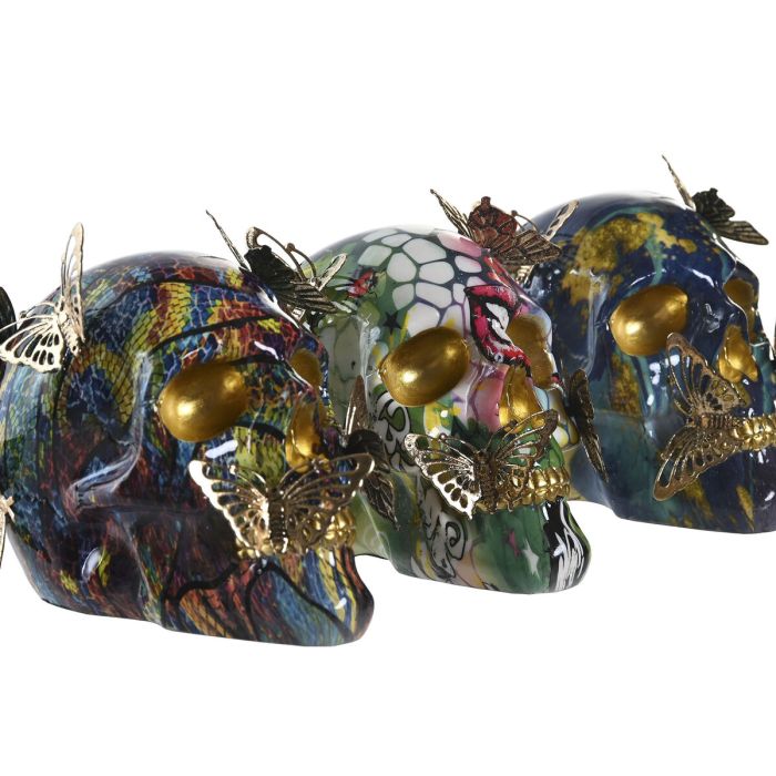 Figura Decorativa DKD Home Decor Metal Resina Multicolor Calavera Moderno (15,5 x 10,5 x 11 cm) (3 Unidades) 2