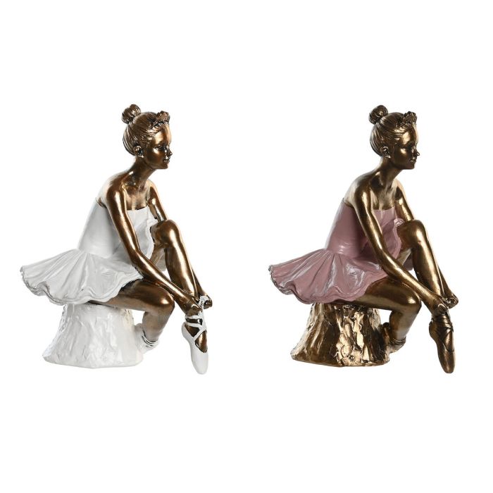 Figura Decorativa DKD Home Decor 12 x 9,5 x 15,5 cm Rosa Blanco Bailarina Ballet (2 Unidades)