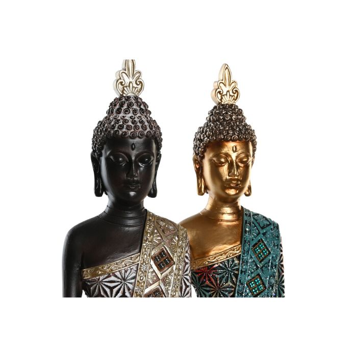 Figura Decorativa DKD Home Decor 11,5 x 10 x 43,5 cm Dorado Marrón Buda Turquesa Oriental (2 Unidades) 1