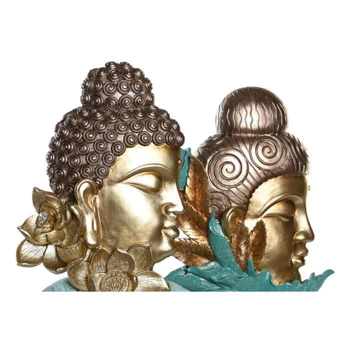 Figura Decorativa DKD Home Decor 22 x 8 x 42,5 cm Negro Dorado Buda Turquesa Oriental (2 Unidades) 1