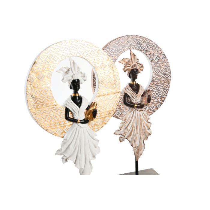 Figura Decorativa DKD Home Decor 21 x 7,5 x 38,5 cm Beige Dorado Marrón Blanco Colonial Africana (2 Unidades) 3
