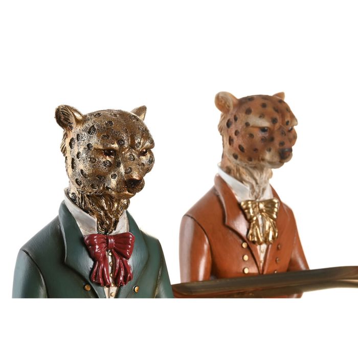 Figura Decorativa DKD Home Decor 17,5 x 13,5 x 26 cm Azul Dorado Marrón Leopardo Colonial (2 Unidades) 2