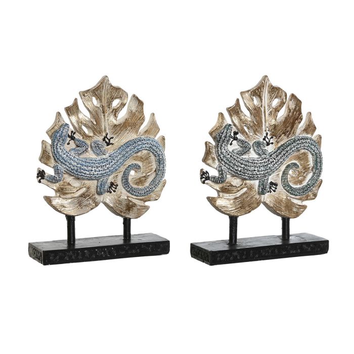 Figura Decorativa DKD Home Decor 14,5 x 4 x 18,5 cm Azul Turquesa Tropical Lagarto Decapé (2 Unidades)