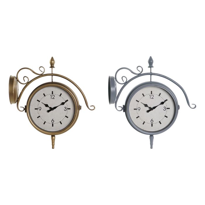 Reloj Pared Tradicional DKD Home Decor Gris Dorado 14.5 x 47 x 43 cm (2 Unidades)