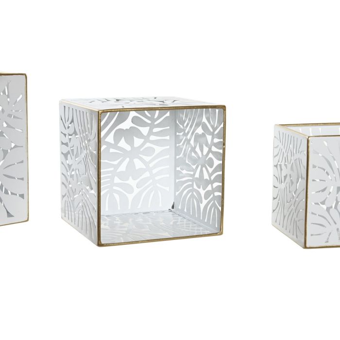 Set de Maceteros DKD Home Decor Hojas Dorado Metal 15 x 15 x 15 cm Blanco Tropical Hoja de planta 2