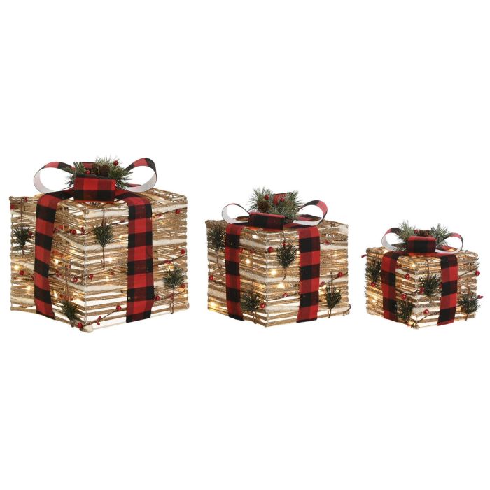 Regalo Navidad Alpina DKD Home Decor Natural Rojo 25 x 25 x 25 cm Set de 3