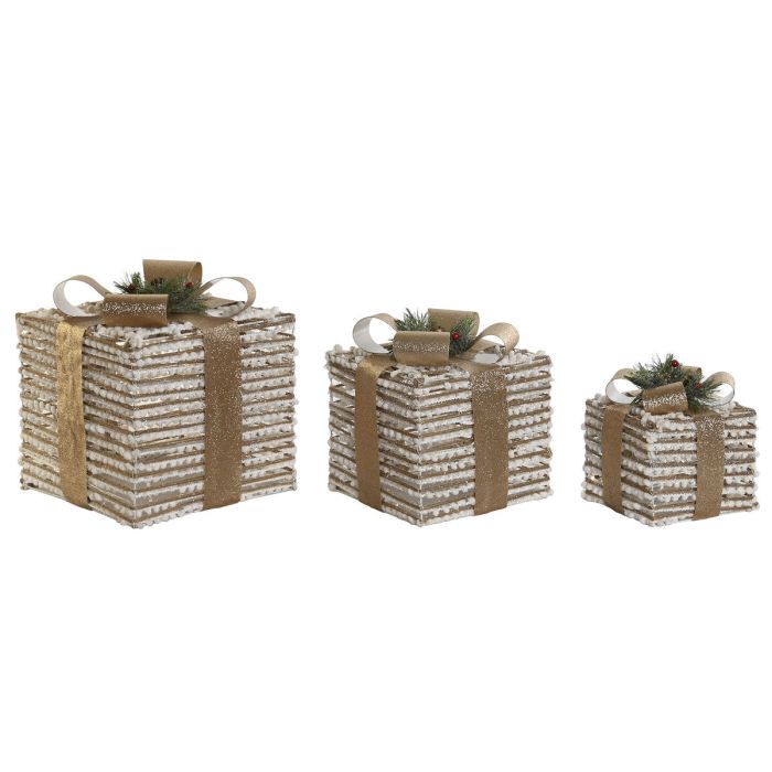 Adorno Navideño DKD Home Decor Blanco Dorado Natural 25 x 25 x 25 cm (3 Piezas) 1