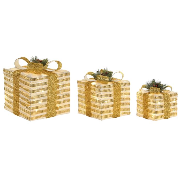 Regalo Navidad Moderna DKD Home Decor Dorado Blanco 25 x 25 x 25 cm Set de 3