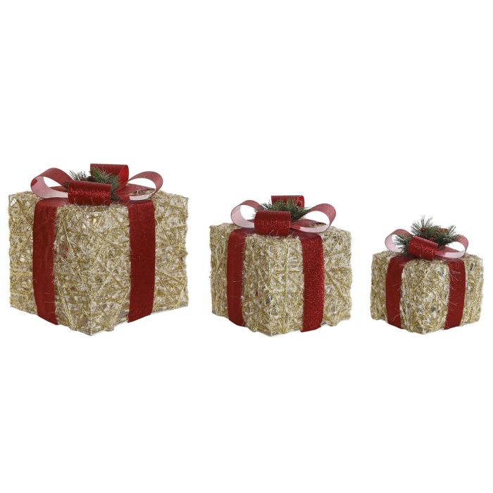 Adorno Navideño DKD Home Decor Blanco Rojo Dorado 25 x 25 x 25 cm (3 Piezas) 1