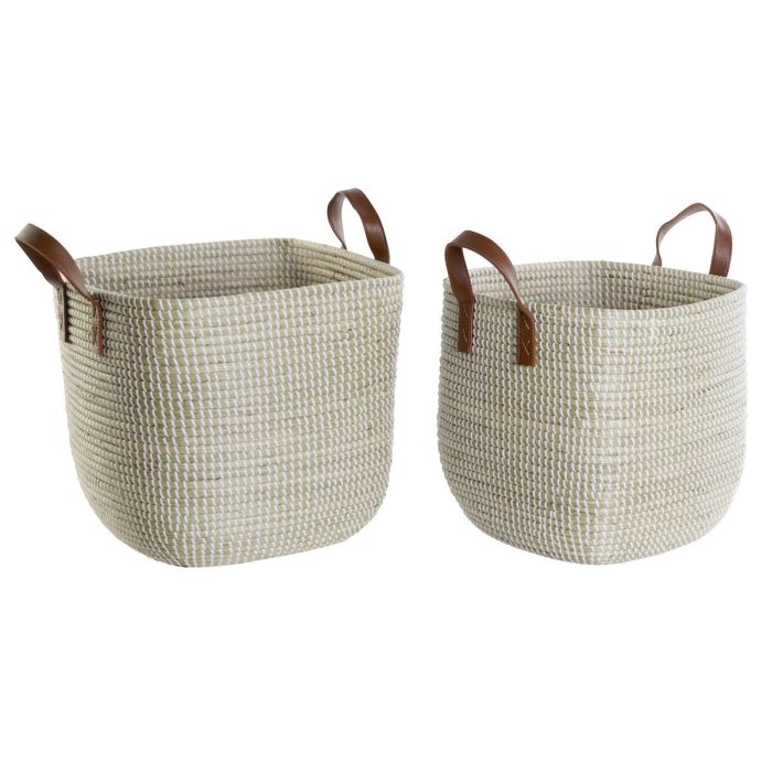 Cesta Urban DKD Home Decor Marron Claro Natural 38 x 35 x 38 cm Set de 2