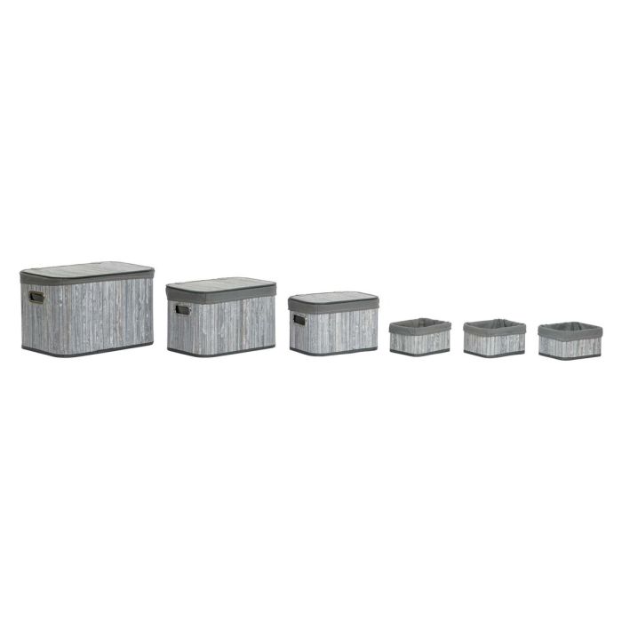 Juego de Cestas DKD Home Decor Blanco Gris Bambú Madera MDF 51 x 35 x 33 cm