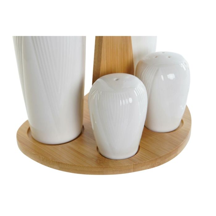 Set para Aliñar DKD Home Decor Blanco Natural Bambú Porcelana 18 x 15 x 20 cm 5 Piezas 3