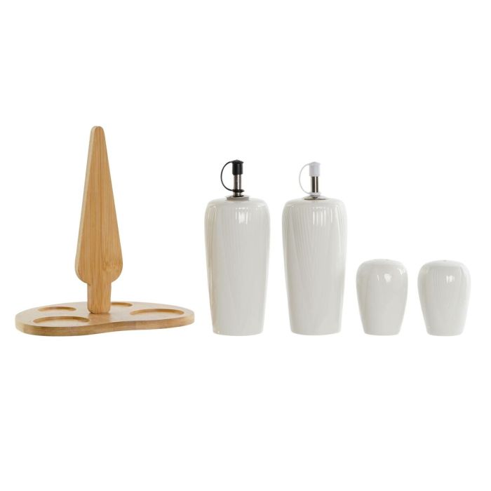 Set para Aliñar DKD Home Decor Blanco Natural Bambú Porcelana 18 x 15 x 20 cm 5 Piezas 1
