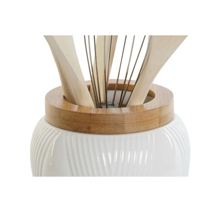 Bote para Utensilios de Cocina DKD Home Decor Blanco Bambú Porcelana 10,5 x 10,5 x 12 cm 6 Piezas 2