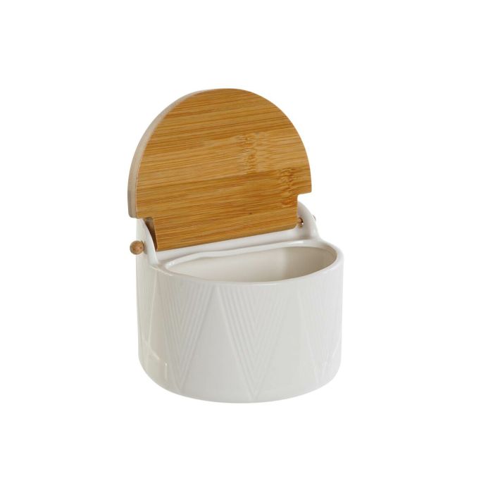 Salero con Tapa DKD Home Decor Blanco Natural Bambú Porcelana 12 x 10 x 11 cm 2