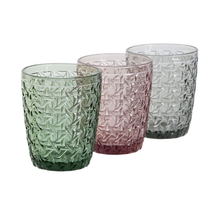 Set de Vasos DKD Home Decor Verde Gris Rosa Cristal Con relieve 240 ml (6 Unidades) 2