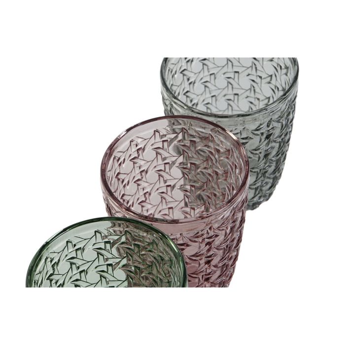 Set de Vasos DKD Home Decor Verde Gris Rosa Cristal Con relieve 240 ml (6 Unidades) 1
