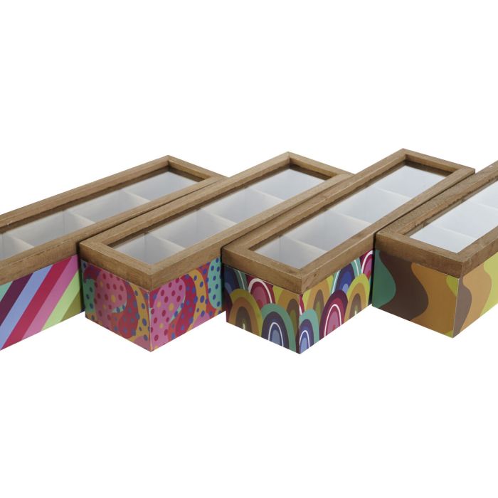 Caja para Infusiones DKD Home Decor Blanco Multicolor Madera MDF (4 Unidades) 3