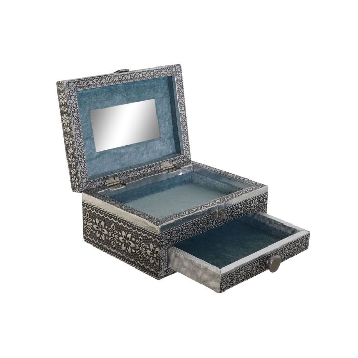 Caja-Joyero DKD Home Decor Plateado Azul cielo Madera Aluminio 17,5 x 12,5 x 8,5 cm 1
