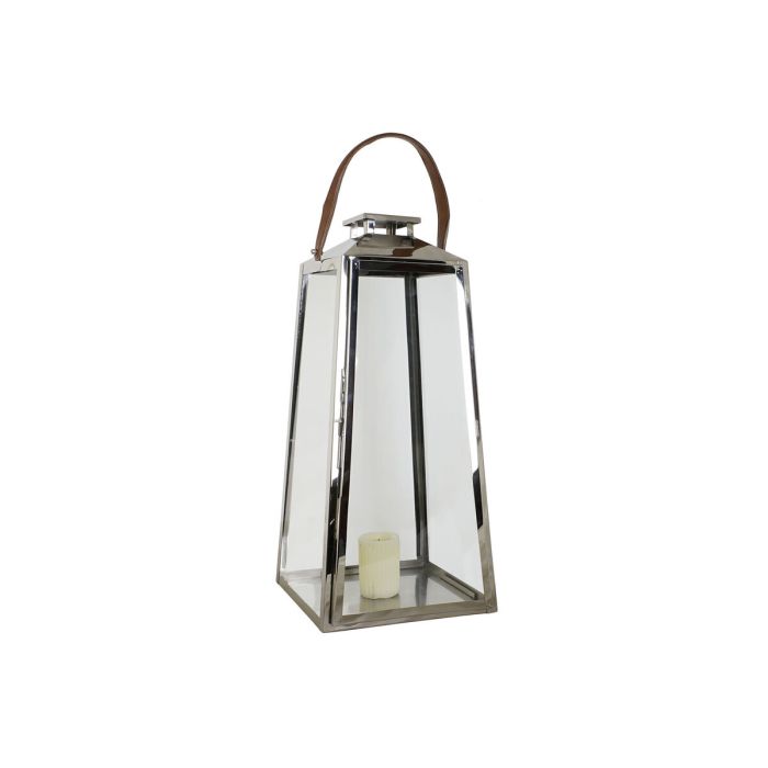 Farol DKD Home Decor Marrón Plateado Cuero Cristal Acero Cromado 30 x 30 x 66 cm 1