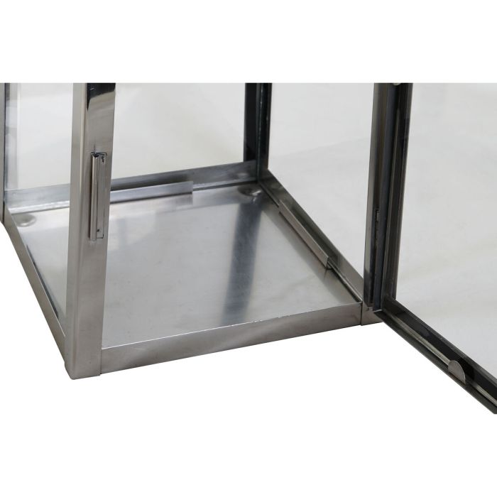 Farol DKD Home Decor Marrón Plateado Cuero Cristal Acero Cromado 20 x 20 x 40 cm 2
