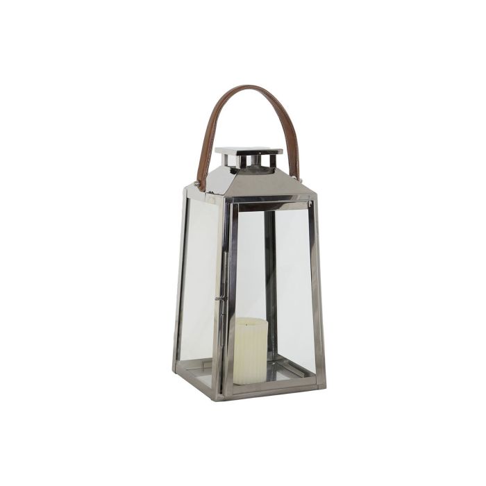 Farol DKD Home Decor Marrón Plateado Cuero Cristal Acero Cromado 20 x 20 x 40 cm 1