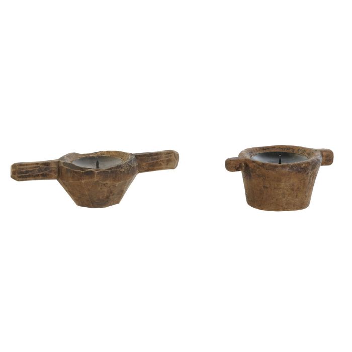 Portavelas Home ESPRIT Natural Madera 20 x 13 x 8 cm (4 Unidades) 1