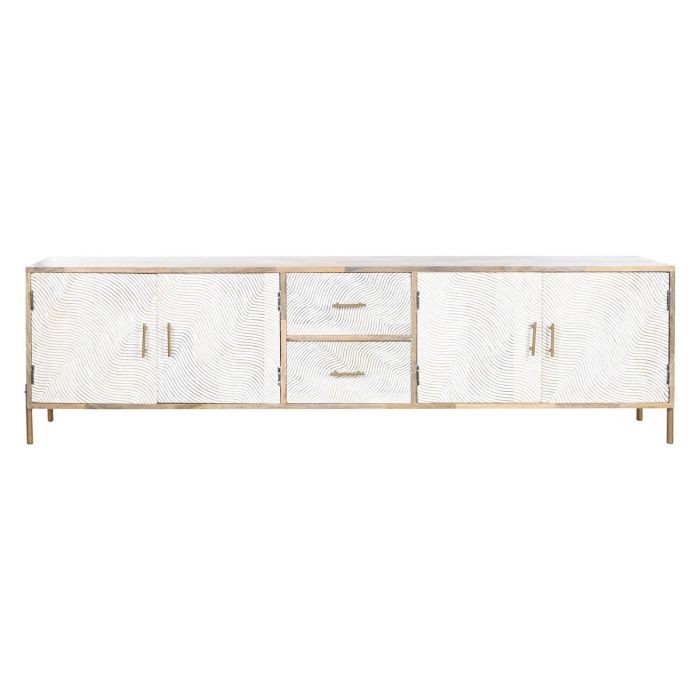 Mueble de TV Home ESPRIT Blanco Marrón Dorado Hierro Madera de mango 180 x 34 x 51 cm 2