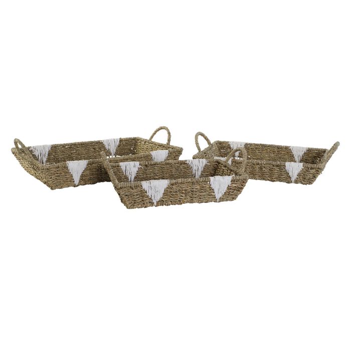 Juego de Bandejas Home ESPRIT Blanco Natural Metal Boho 51 x 30,5 x 13 cm (3 Unidades) 1