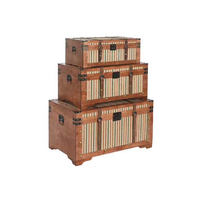 Juego de Baúles Home ESPRIT Marrón Multicolor Madera Lienzo Colonial 81 x 49 x 45 cm