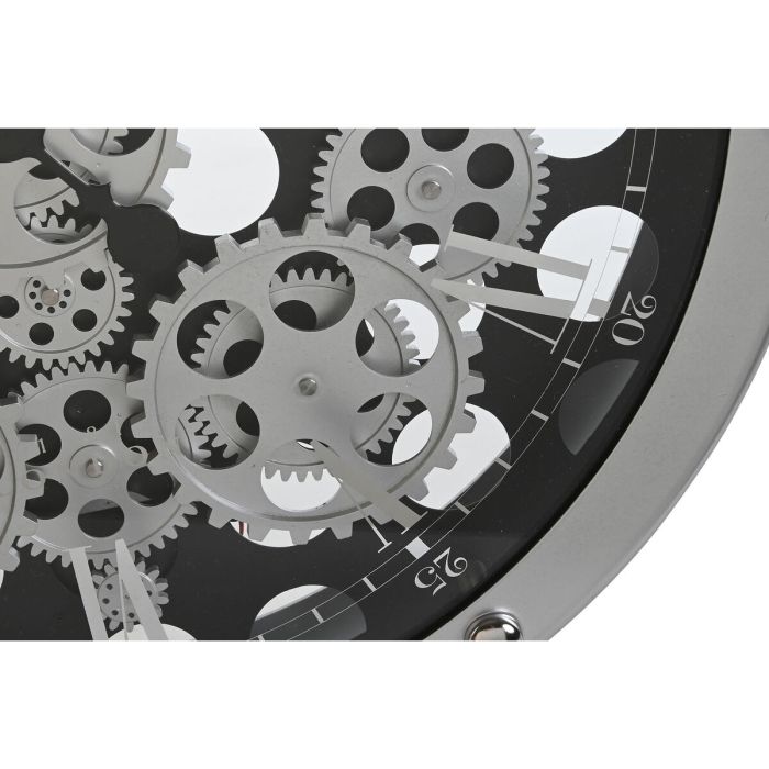 Reloj de Pared Home ESPRIT Negro Plateado Metal Cristal Engranajes 52 x 8,5 x 52 cm 2