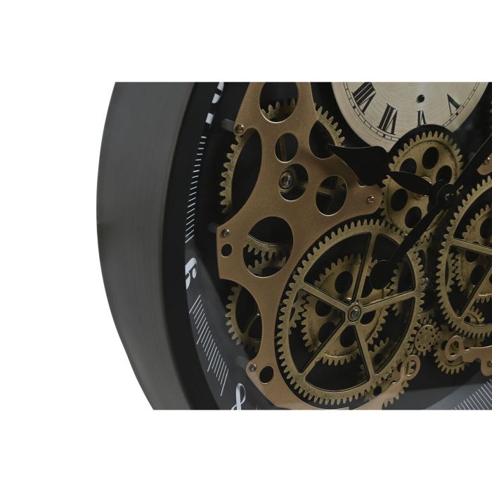 Reloj de Pared Home ESPRIT Negro Dorado Metal Cristal Engranajes 46 x 7,3 x 46 cm 3