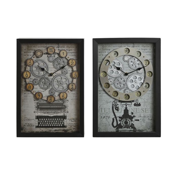 Reloj Pared Vintage DKD Home Decor Negro Blanco 6.5 x 40.5 x 27.5 cm (2 Unidades)