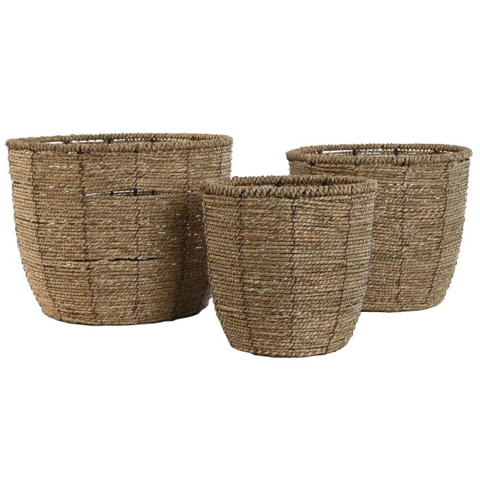 Set de Maceteros Home ESPRIT Marrón Fibra Tropical 31 x 31 x 24 cm 1