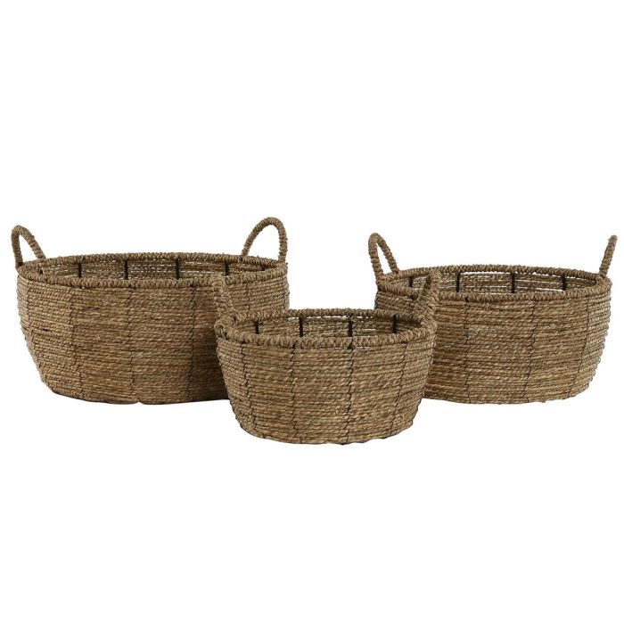 Set de Maceteros Home ESPRIT Marrón Metal Fibra Tropical 34 x 33 x 15 cm 1