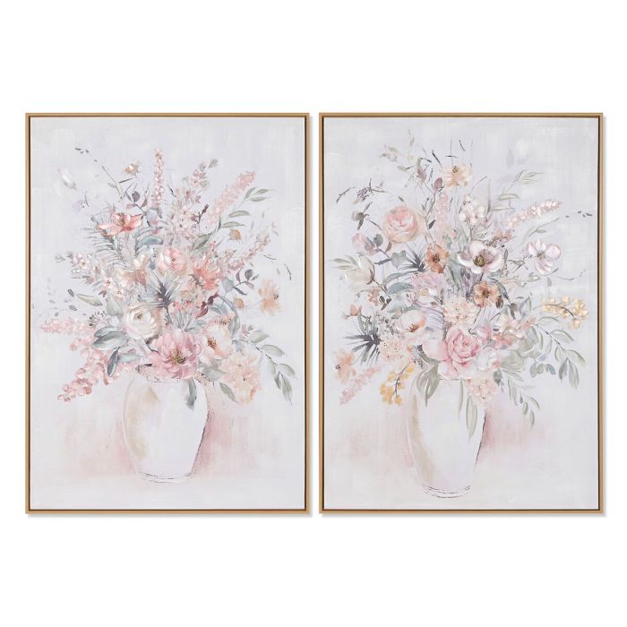 Cuadro Shabby DKD Home Decor Blanco Rosa 3.5 x 100 x 70 cm (2 Unidades)