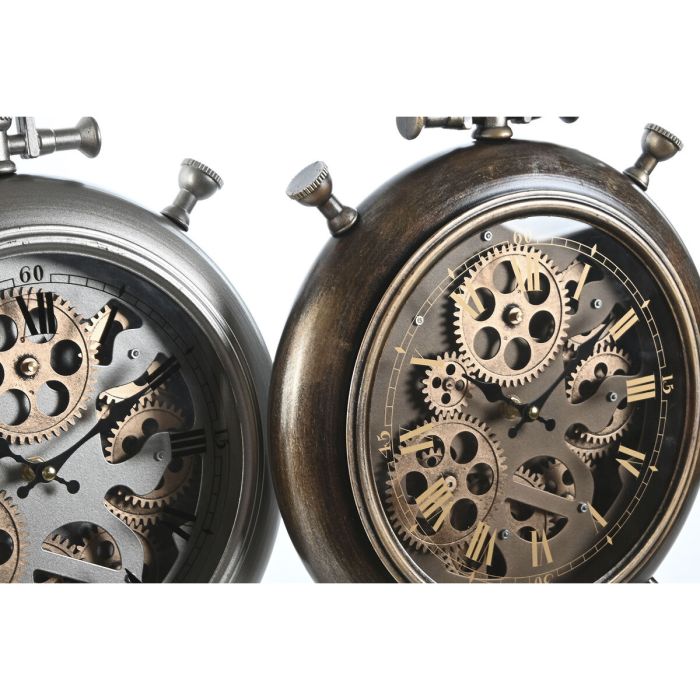 Reloj de Mesa Home ESPRIT Cobre Plateado Cristal Hierro Vintage 29 x 6 x 40 cm (2 Unidades) 2 Reloj de Mesa Home ESPRIT Cobre Plateado Cristal Hierro Vintage 29 x 6 x 40 cm (2 Unidades) 2