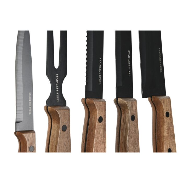 Set de Cuchillos Home ESPRIT Negro Acero Inoxidable Madera de acacia 4 x 1 x 33 cm 6 Piezas 3